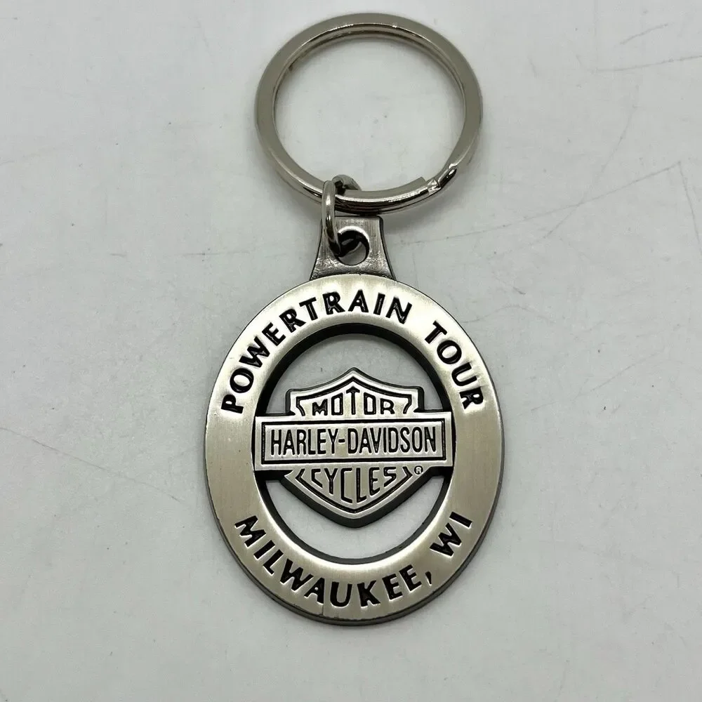 Vintage Harley Davidson Powertrain Tour Metal Keychain 2” Milwaukee WI V-Twin